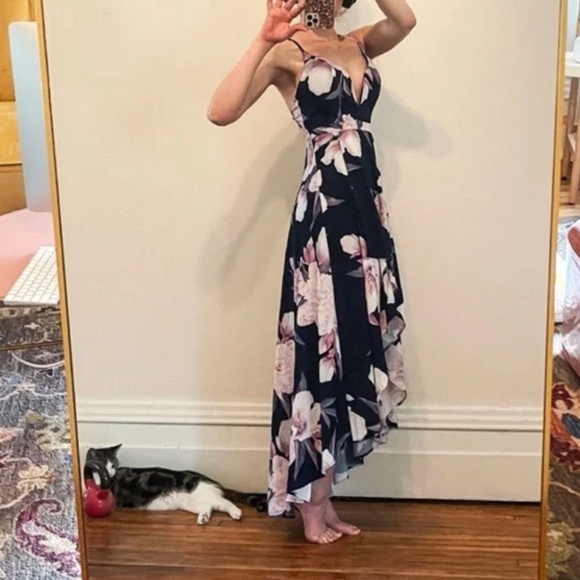 Dreamy, Dark Floral Surplice Maxi w/ Adjustable Crisscross Low Back - Picture 1 of 8